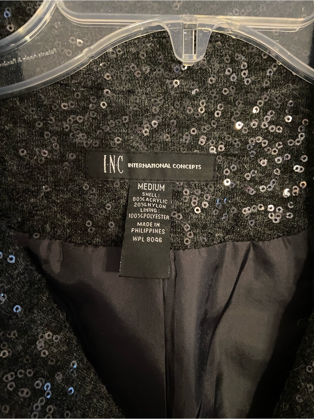 INC International Concepts-Mod Style Black Sequined Cropped Jacket-Size M-EUC - Picture 2 of 3
